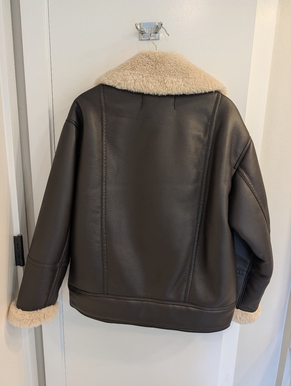 A.L.C. Dark Brown Faux Leather Jacket with Cream Shearling - Picture 3 of 4